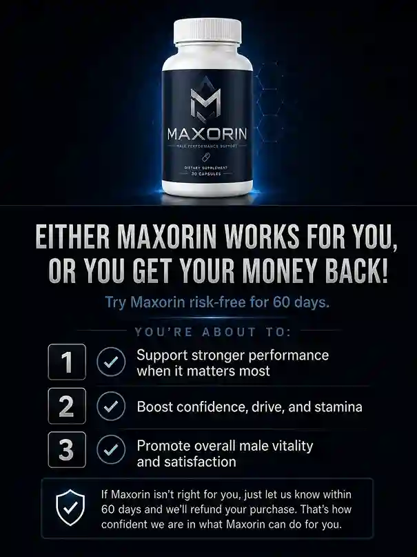 Maxorin Benefits 2026 Men's Daily Wellness Capsule Nitric Oxide Circulation Energy Metabolism Mood Quality of Life Antioxidant L-Citrulline Saffron Extract L-Carnitine Pine Bark BuyGoods 60 Day Guarantee