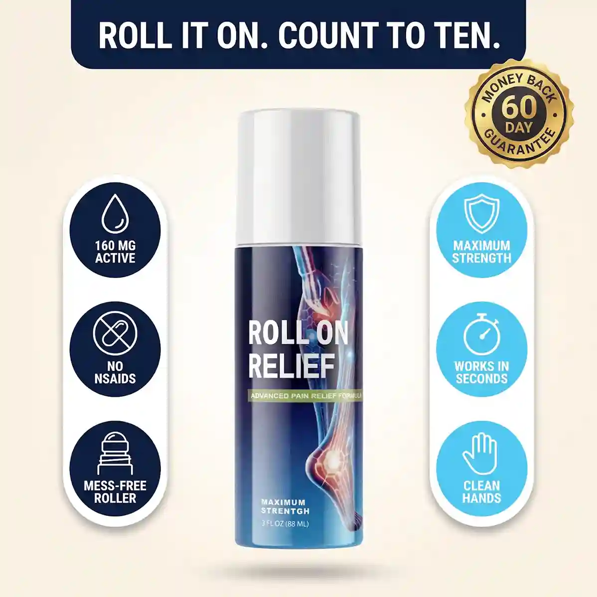 Roll On Relief Active Ingredients โ Camphor, Menthol, Peppermint Oil roll on relief active ingredients โ camphor 80mg menthol 50mg peppermint oil 30mg topical analgesic arthritis back pain muscle