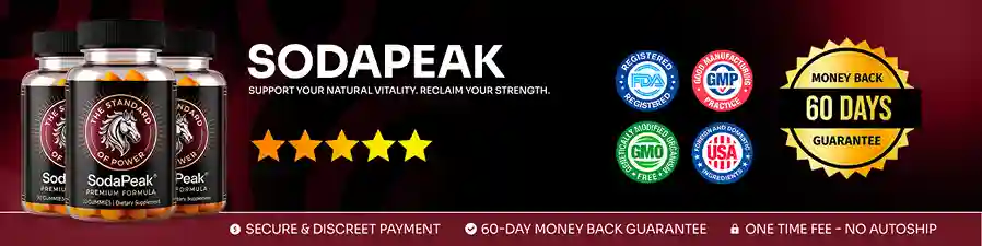 SodaPeak Benefits 2026 Male Vitality Gummy Men Over 40 Sustained Energy Physical Stamina Drive Motivation Stress Tolerance Ashwagandha Maca Tribulus Horny Goat Weed L-Arginine GMP USA BuyGoods