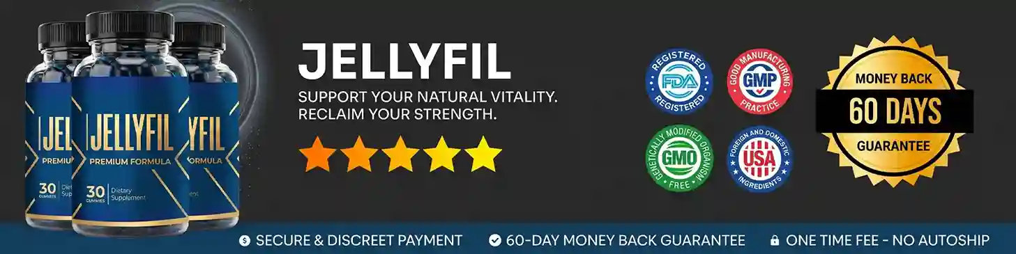 jellyfil reviews 2026 — 6-ingredient male vitality gummy muira puama maca catuaba ashwagandha l-arginine tribulus terrestris energy drive libido stamina support for men