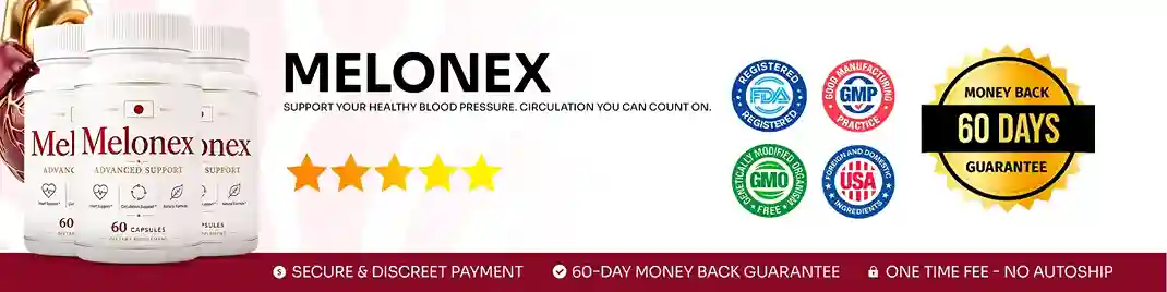Melonex blood pressure capsule bottle showing supplement facts and amino acid formula